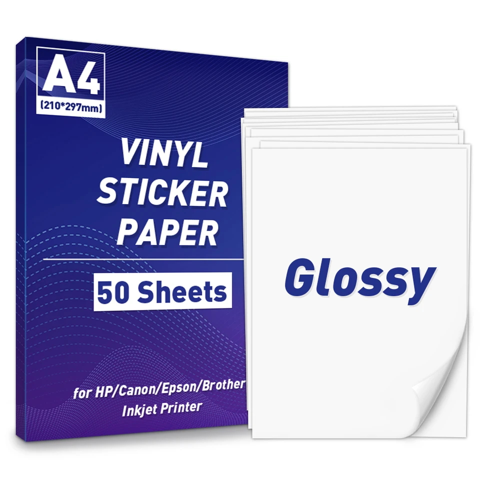 Printable Vinyl for Inkjet Printer & Laser Printer - 40 Pcs Glossy White  Inkjet Printable Vinyl Sticker Paper, 8.5x11