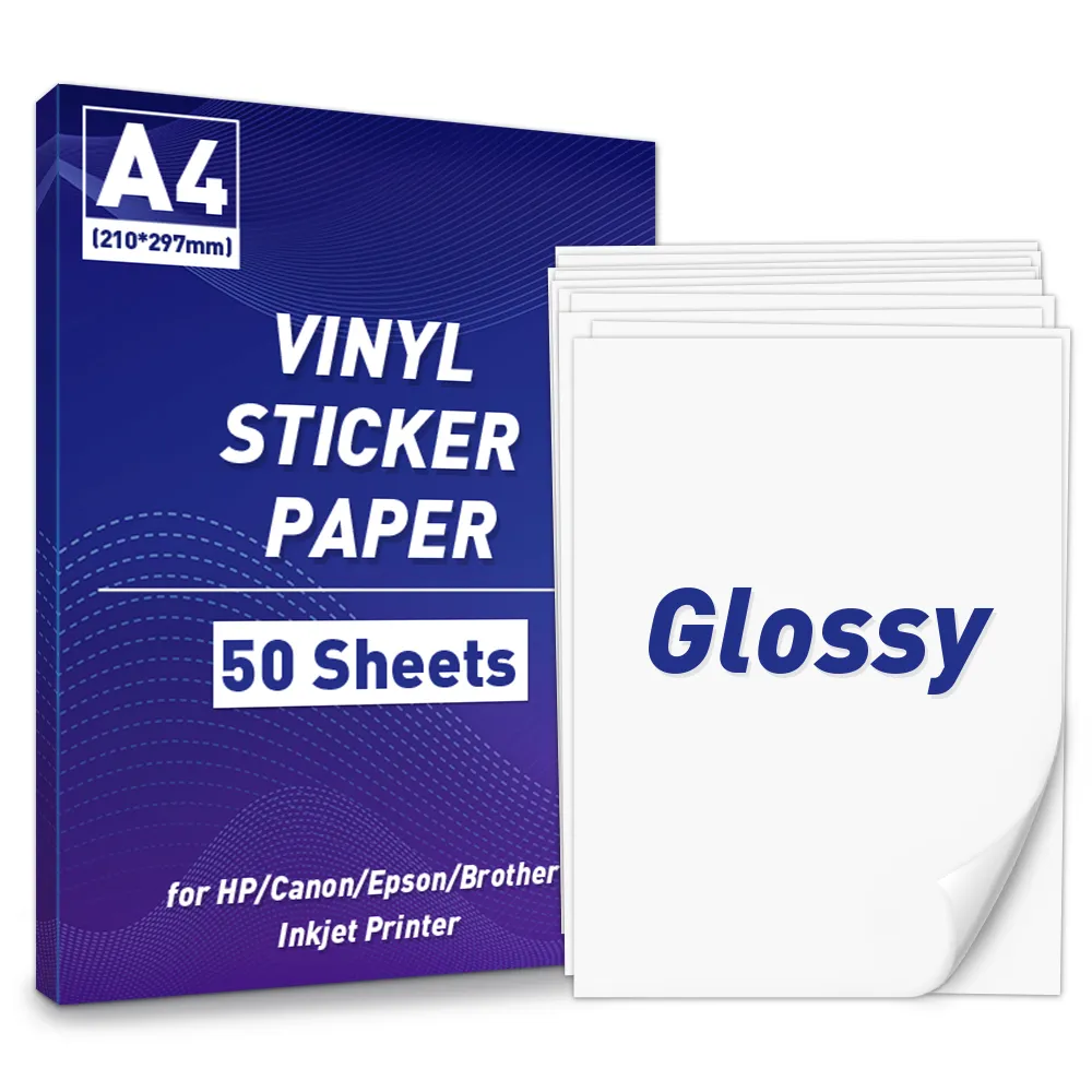 Feuilles de papier A4 pour imprimante à jet d'encre, autocollant  d'étiquette imprimable arina, papier brillant, vinyle blanc, papier de  copie, autocollant cadeau - AliExpress