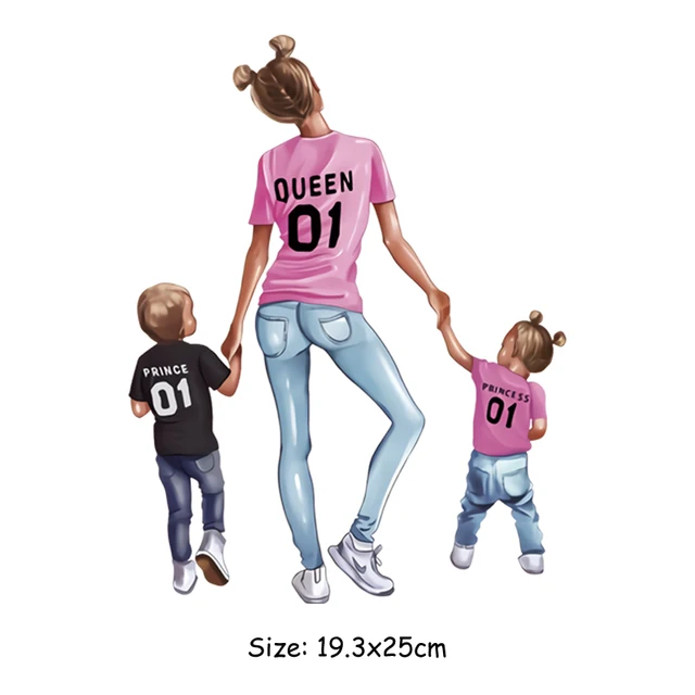 DIY Heat Transfer Patches Mom Girl Boy Printing Patches On Clothes Super Mom Dad Queen Stickers On T-shirt Dresses Jeans DZ620