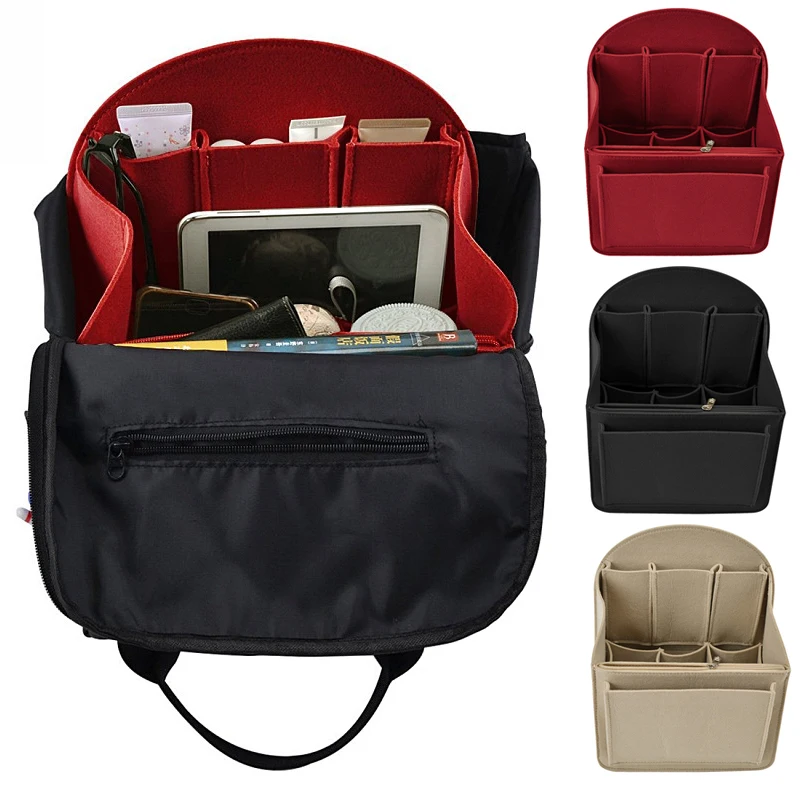 

Backpack Insert Storage Bags Travel Organizer Felt Bag Insert Cosmetic Bag with Multi-Pockets Student Backpack Liner Bag