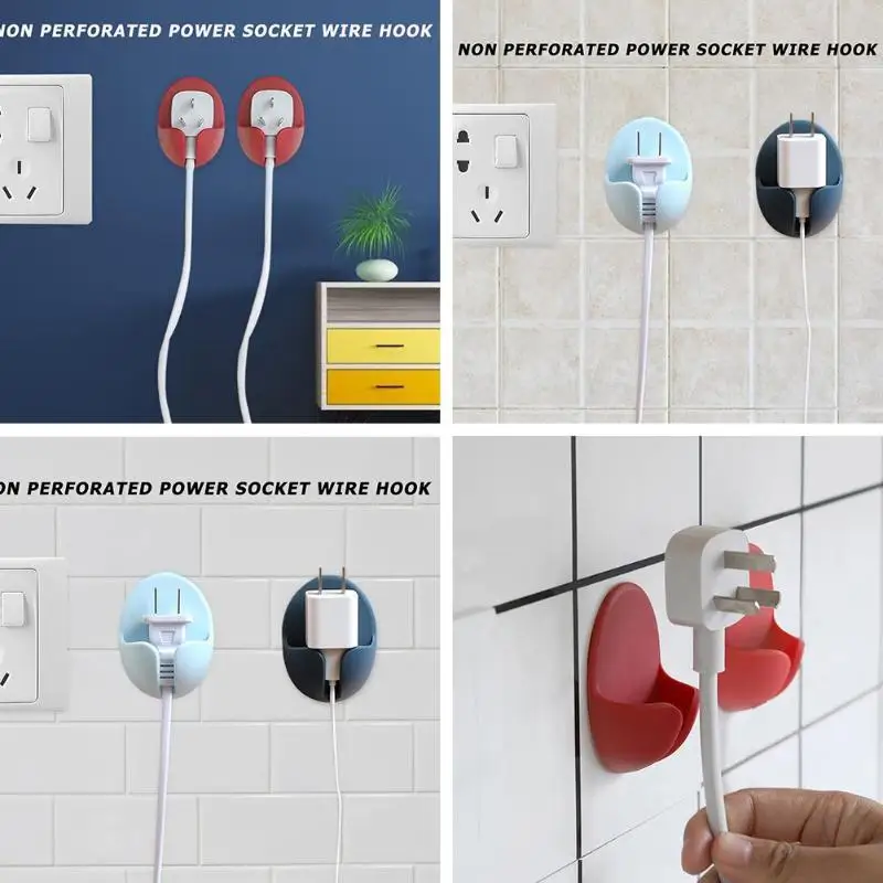 2pcs Power Plug Adhesive Hooks Traceless Hot Selling Smooth Exquisite Delicate Safety Plastic Hanger Office Wire Wall Hanger