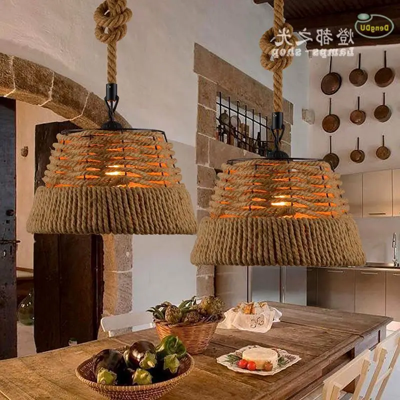 

The Nordic Loft American Country Retro Hand Woven Rope Chandelier Bar Coffee Hall Chandelier Project Celier Celier luminaire