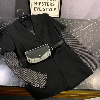 

2020 Spring New Diamond Shiny Sleeve Women's Blazer Jacket Long Sleeve Fashion Lady's Suit Coat Slim Overcoats Outfit