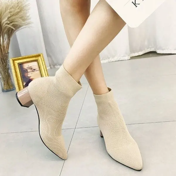 Женские ботинки эластичные ботильоны с острым носком обувь на толстом каблуке средней высоты женские носки осень г - Цвет: khaki