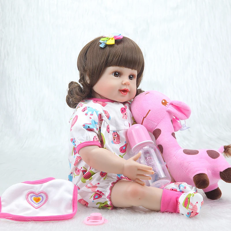 55 см Reborn Baby Doll игрушка мягкий силиконовый милый розовый олень ткань тело Кудри волосы реалистичные Новорожденные Кукла Малыш Дети подарок