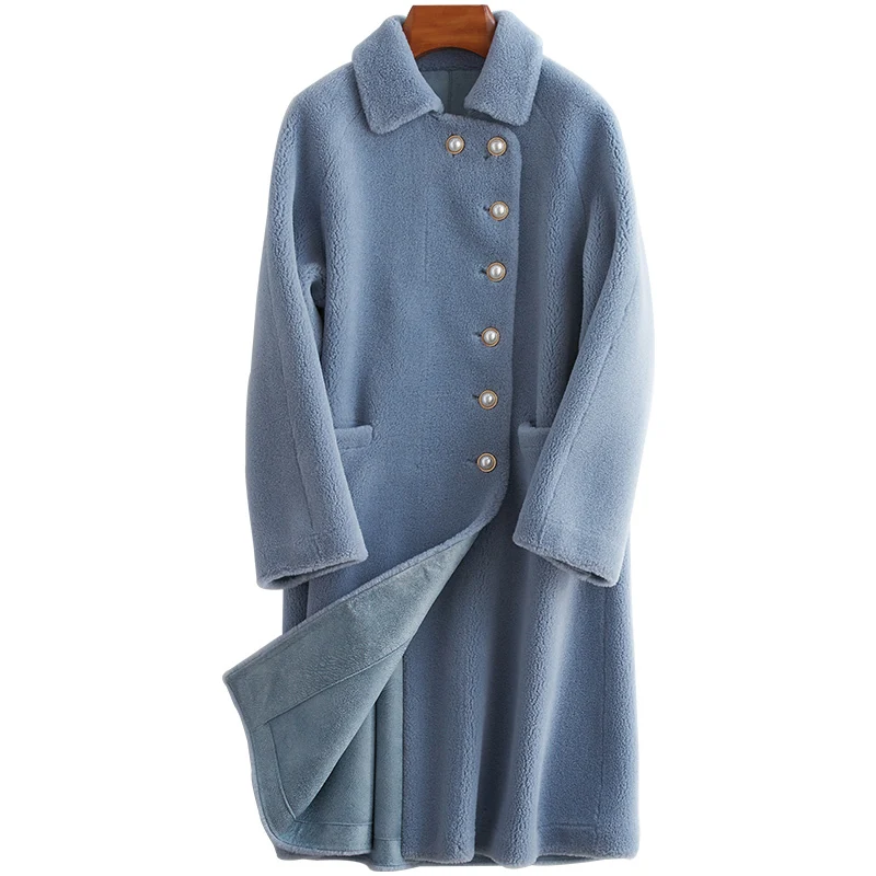 

2020 New Suit-dress Long Sheep Shearing Overcoat Grain Wool Leather And Fur Loose Coat