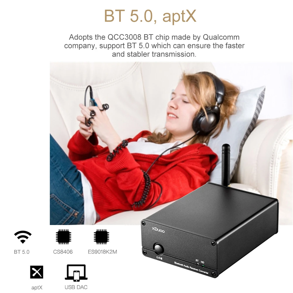 XDUOO XQ-50 Plug And Play Buletooth аудио приемник конвертер Buletooth 5,0 QCC3008 ES9018K2M DAC PC USB DAC Поддержка APTX/SBC/AAC