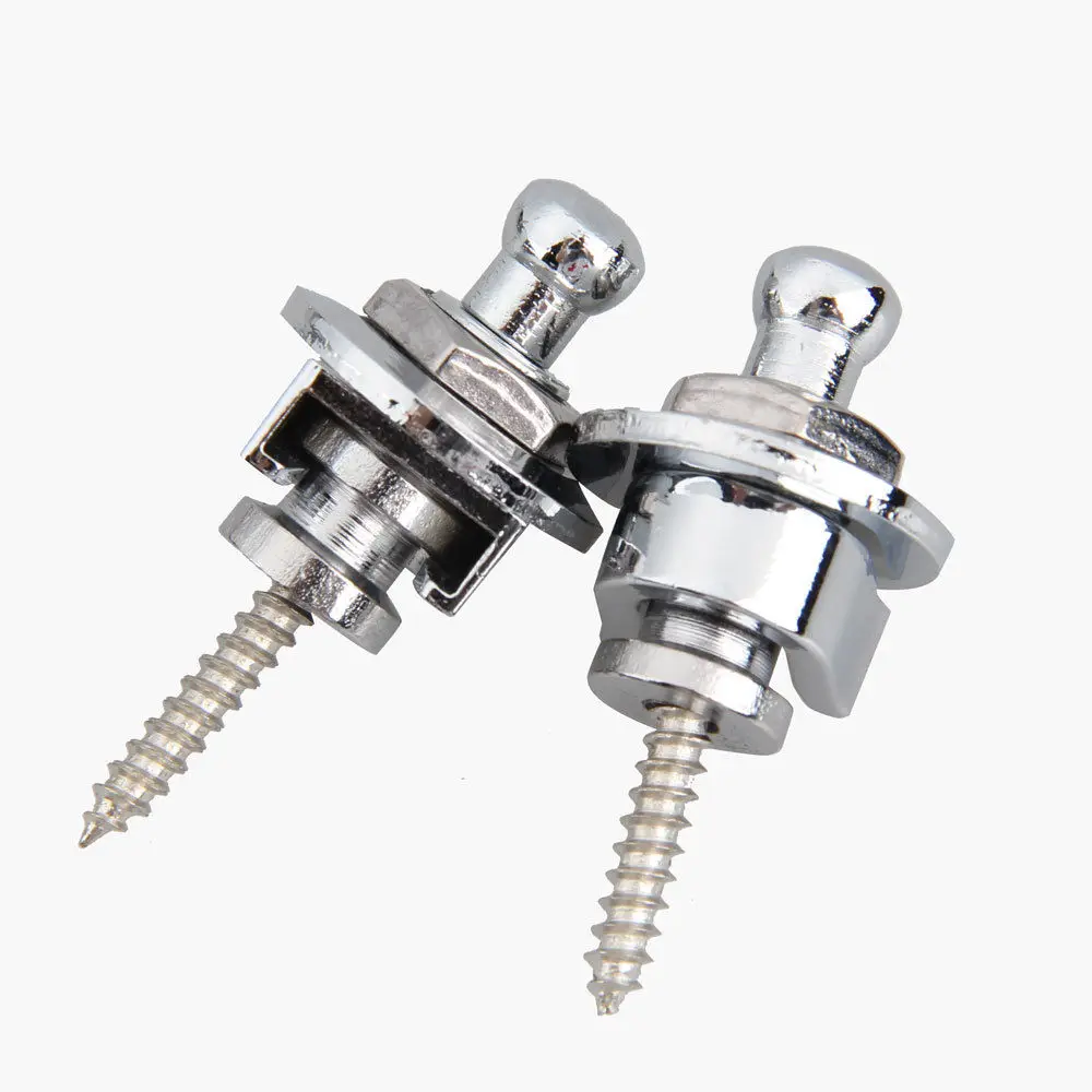 2x 2x Electric Bass Guitar Round Head Skidproof Strap Locks StrapLocks Silver