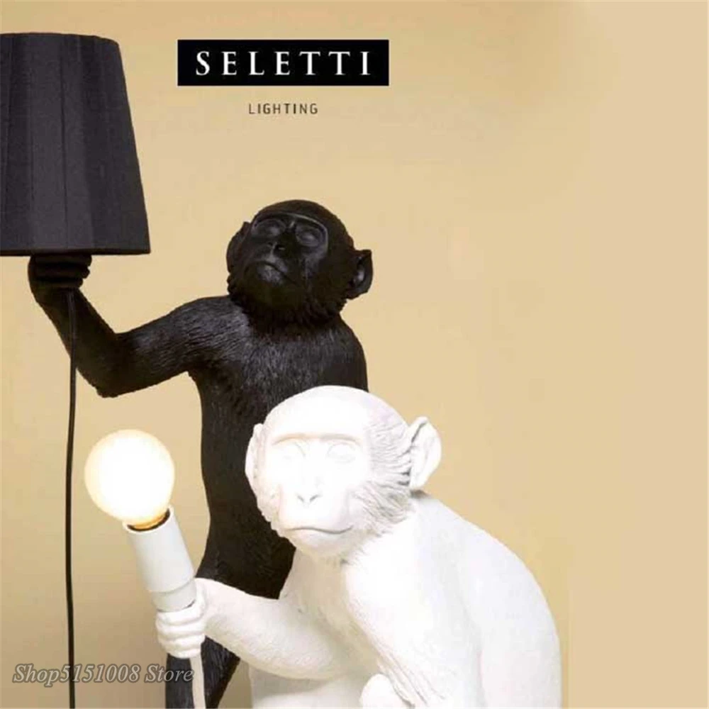 SELETTI Современная черная лампа в форме обезьяны пеньковая веревка подвесные