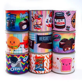 

5 Yards Grosgrain/Satin 25mm/38mm/50mm/75mm Snacks Printed Ribbon for DIY Hair Bow Decorations