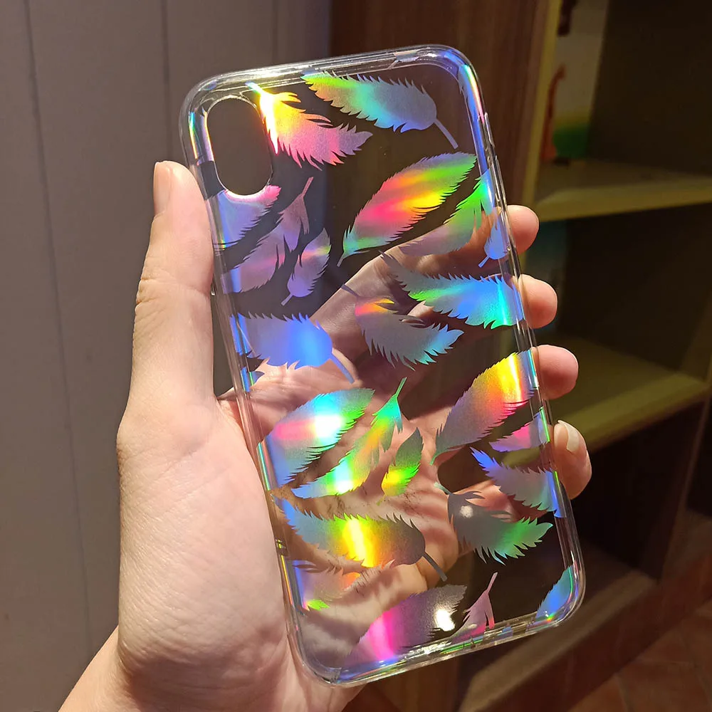 Модный градиентный Радужный лазерный чехол для iPhone 11 Pro XS Max Xr Прозрачный жесткий чехол Fundas для iPhone 8 7 6S Plus акриловый чехол