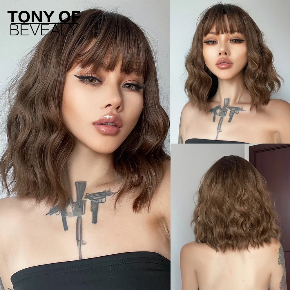Sintéticas de Comprimento Ombre com Franja para Mulheres Resistentes ao Calor Perucas Médio Castanho Vermelho Naturais Ondulado Lolita Bonito Cosplay Cabelo 10 Computers & Electronics