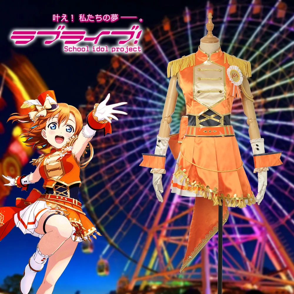 Игры LoveLive! 6th юбилей Хонока Косака Косплей Костюм на заказ для женщин Оранжевый асимметричное платье шпилька аксессуары носки