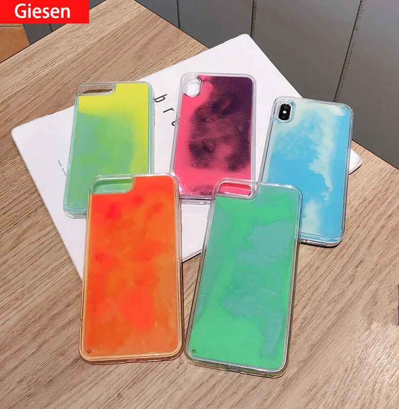 Блестящий светящийся чехол с неоновым песком для iphone 6 6s 7 8 Plus 11 Pro X XS MAX XR мягкий