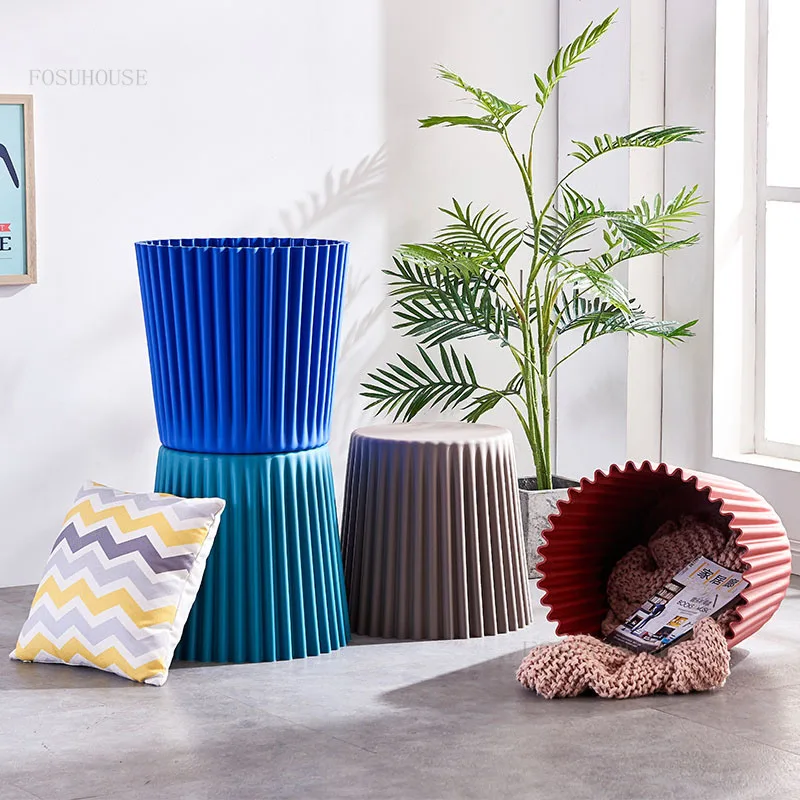 Modern Minimalist Plastic Stool Living Room Bedroom Furniture Low Stool Round Bucket Stackable Colorful Multi-functional