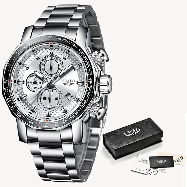 Наручные часы lige - Цвет: Silver white S