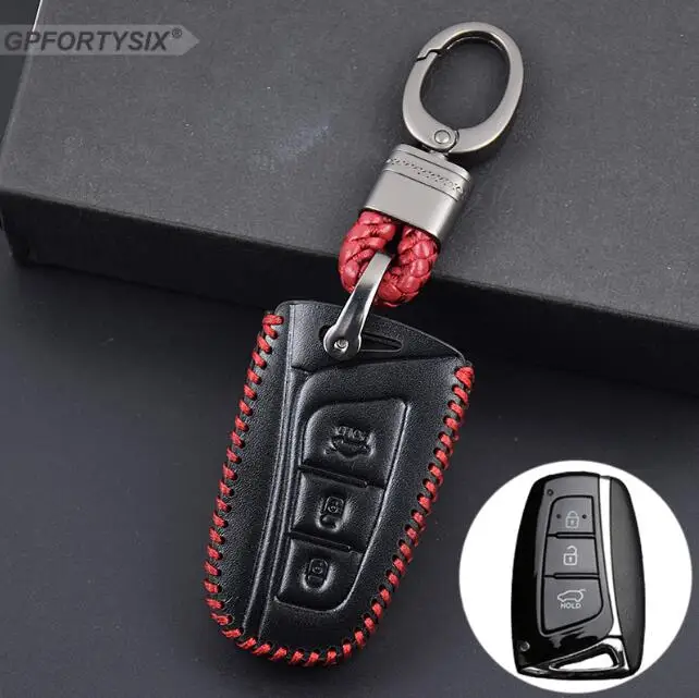 Для hyundai Santa Fe 2013 автомобильный Стайлинг авто ключ чехол из натуральной кожи пульт дистанционного ключа чехол для hyundai Grand Santa Fe Аксессуары - Название цвета: XD302 red short