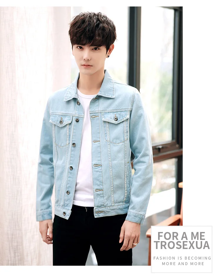 MEN'S Denim Coat Korean-style Trend Slim Fit Back Printed Youth Denim Jacket Men's Foreign Trade Large Size Men'S Wear