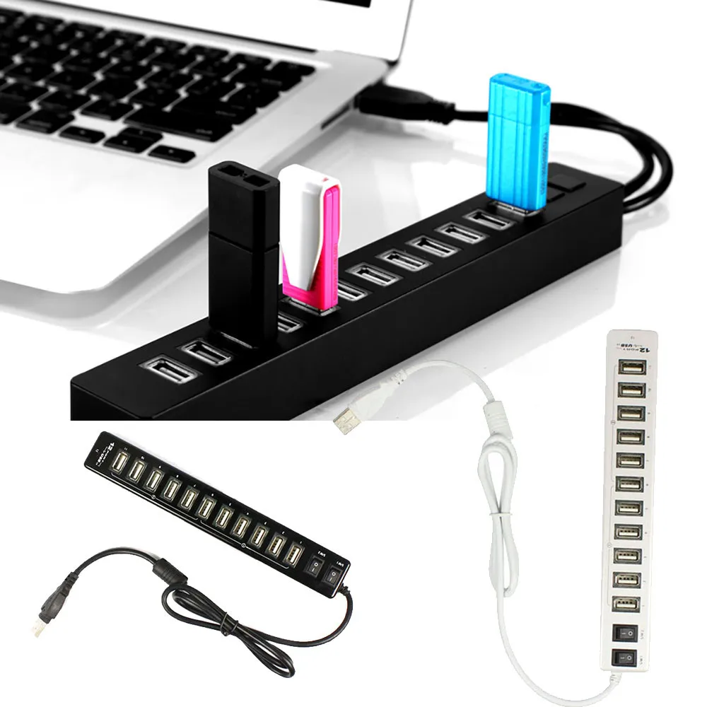 Proble USB 2,0 хаб 12 портов Супер Скоростной USB 2,0 хаб вкл/выкл кнопка включения/выключения с светодиодный направлением для ноутбуков ПК ноутбуков для Mac