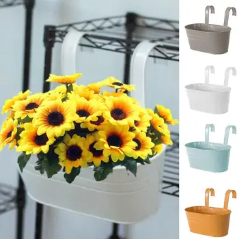 

1Pc Colorful Hanging Flower Pots Metal Iron Balcony With Hook Detachable Planter Plant For Home Decor Garden E6C4