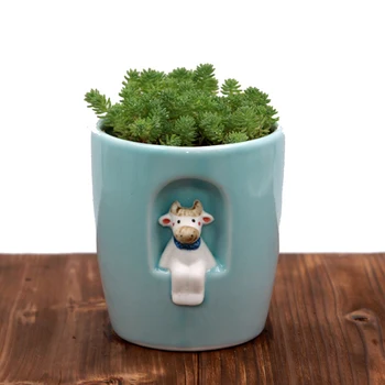 

Succulent Pots Ceramic Succulent Planter and Cactus Pot with Bamboo Tray and Drainage Hole for Home and Office TP899
