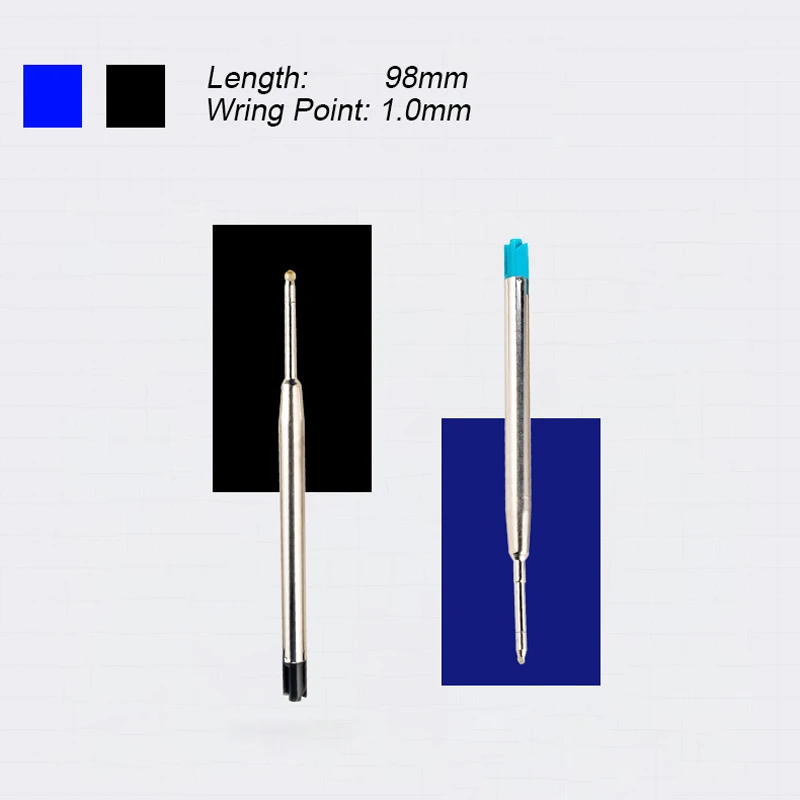 10pcs/lot Blue Black Ink Metal Rollerball Rod Pen Refill Fit for Gift Pen 1.0mm Sign Ballpoint Pens Refills Office Stationery