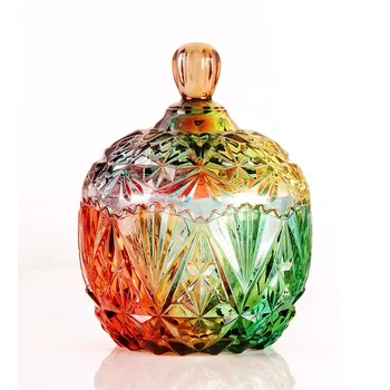 

Rainbow Crystal Glass Storage Jar Lids Candy Jar Glass Container Jewelry Cotton Swab Box Storage Interior Tabletop Decoration