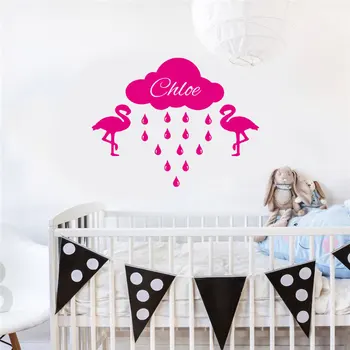 

Personalised Name Cloud Rain Drop Nursery Art Wall Stickers Vinyl Cartoon Flamingo Wall Decals Home Decor Kids Room Murals 2017