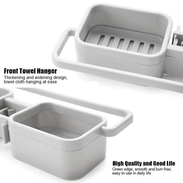 Storage Organizer for Kitchen Sink Faucet Sponge Soap Cloth Drain Rack Holder Shelf No Drills Required WWO66