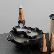 Курильница домашний задний поток керамический лотос лист подарок дым назад сад Thurible Ремесло Декор практичный