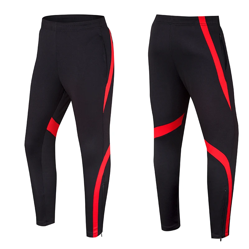 Мужские футбольные штаны на молнии, тренировочные штаны для футбола, бега, спортзала, уличные штаны, спортивные штаны для велоспорта и тренировок - Цвет: Красный