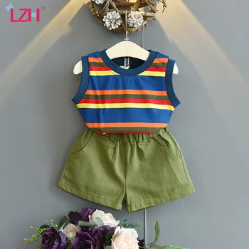 

Toddler Girls Clothes 2020 Summer Children Clothing Casual Striped Sleeveless 2pcs Outfit Kids Tracksuit For Girls Clothing Set