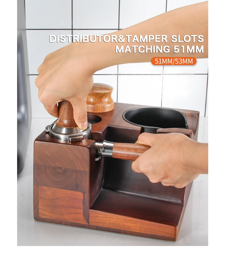 51mm/53mm Walnussholz Kaffeefilter halter Espresso Verteiler Manipulation matte Stand Kaffee maschine Kaffee zubehör Barista Geschenk – Detail 5