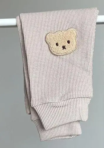 Autumn New Baby Girl Trousers Waffle Bear Embroidery Pants Newborn Baby Boys Clothes Cute Harem Pants