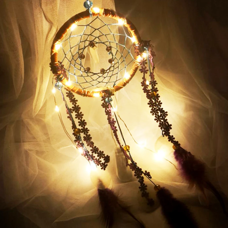 Wind Chime Net Dreamcatcher орнамент кружевные ленты перья подвеска автомобиль Свадебная вечеринка поставка окно светодиодный светильник