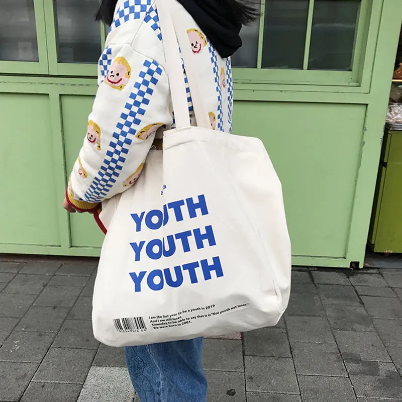 

New Fashion Women Canvas Shopping Bag Letters Print Female Shoulder Bag Eco Handbag Tote Bolsos Mujer O66