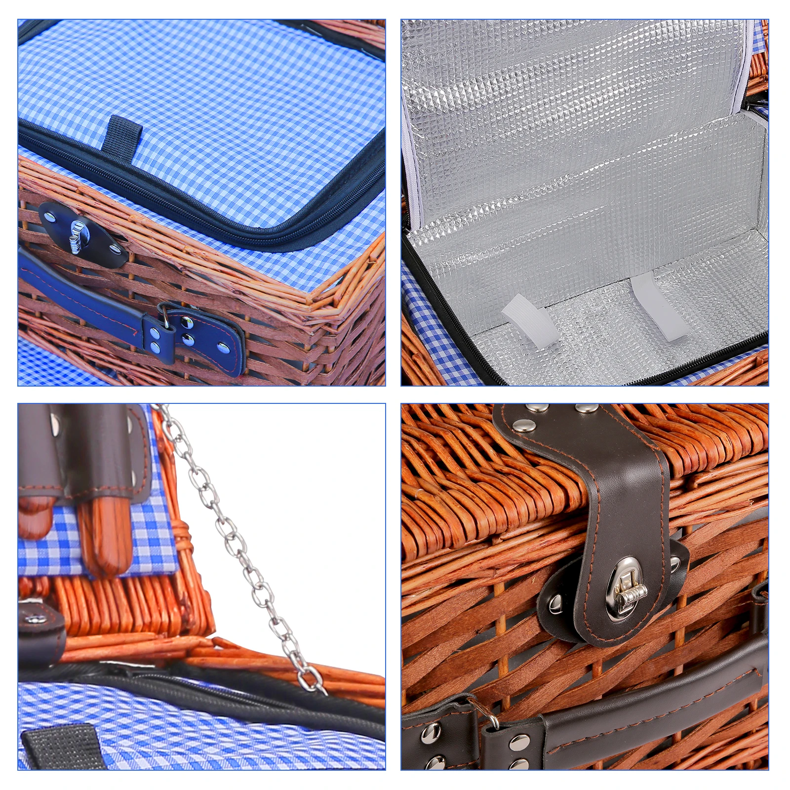 Handmade Wicker Picnic Basket For 2/4 Person With Waterproof Picnic Blanket Food Fruit Baskets For Camping By The Lake Beach 4