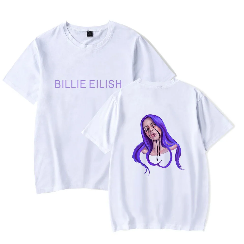 Billie Eilish, новинка, женская футболка, аниме, рисунок лица, футболки, футболка, Harajuku, короткий рукав, топ, Новое поступление, хип-хоп, повседневная, забавная футболка - Цвет: white  - style 4