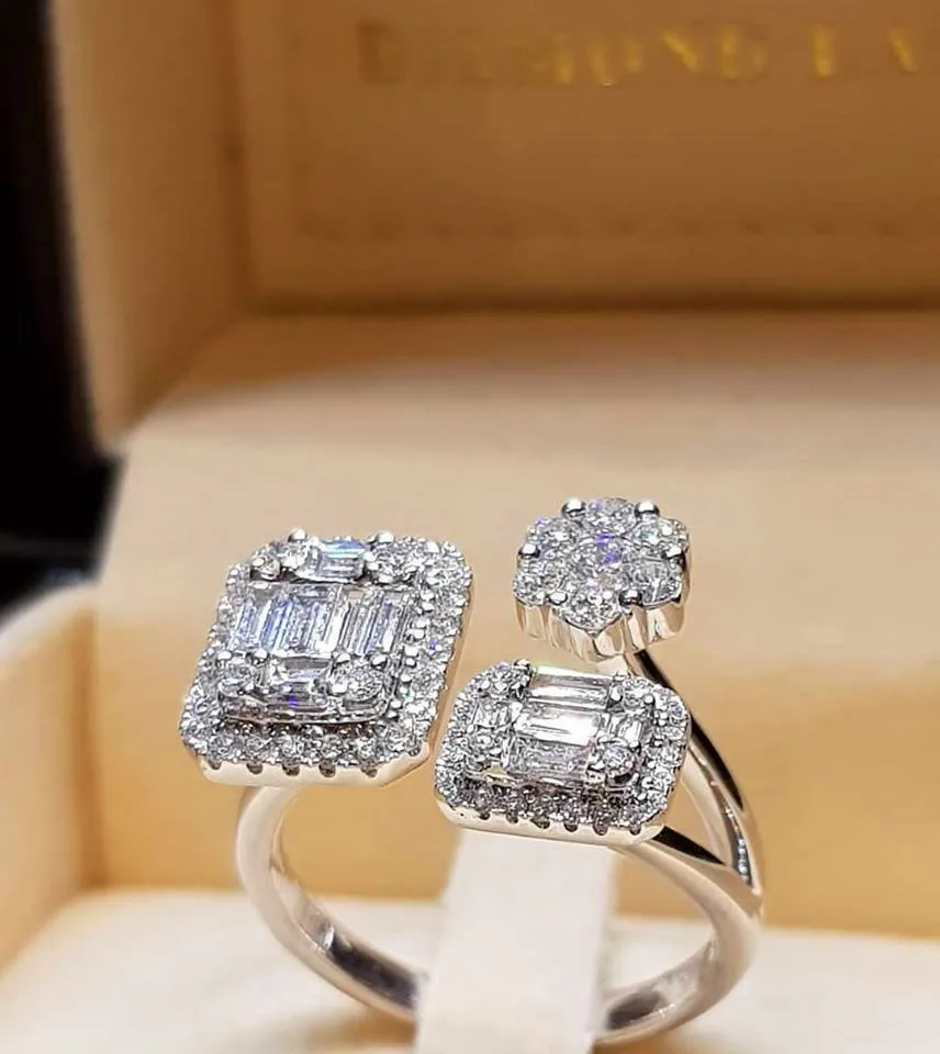 

Fashion Ladies Square Zircon Adjustable Ring Unique Style Silver Filled Finger Ring Classic Promise Wedding Rings For Women