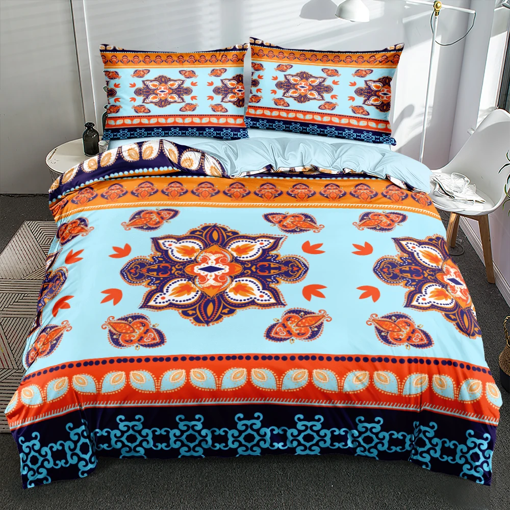 

Blue Brown Ethnic Luxury Duvet Cover Set Comforter/Quilt Cover Set Twin Queen King Size 265x230cm Bed Linen Bedrooms Decoration