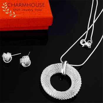 

Silver 925 Jewelry Set for Women Fashion Ball Pendant Necklace Stud Earrings 2 pcs Wedding Bridal Costume Jewellery Set Bijoux