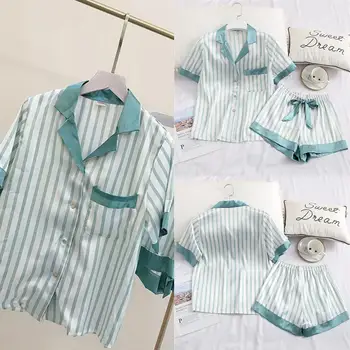 

Women's Sleepwear Striped Short Set Pajamas for Women Pajama T Shirts & Shorts Summer Pijama M/L/XL Spring Summer Homewear