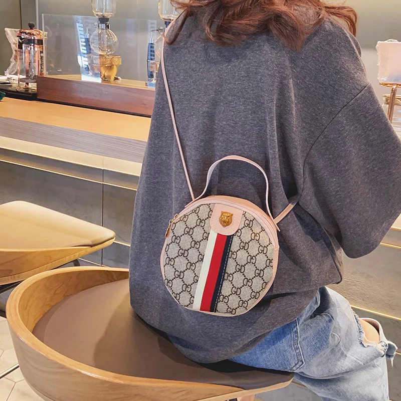 

Women's Hand Small round Bag 2019 New Style Europe And America Fashion Pu Shoulder Phone Bag Contrast Color WOMEN'S Bag