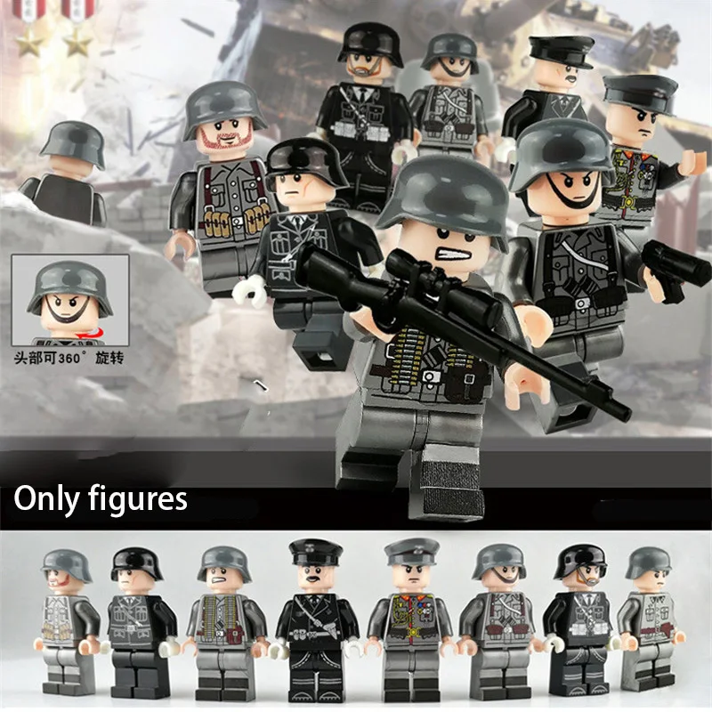 

8PCS WW2 Military Army German officer Soldier Figures Building Blocks Accessories Model DIY Legoinglys Brick Children toys