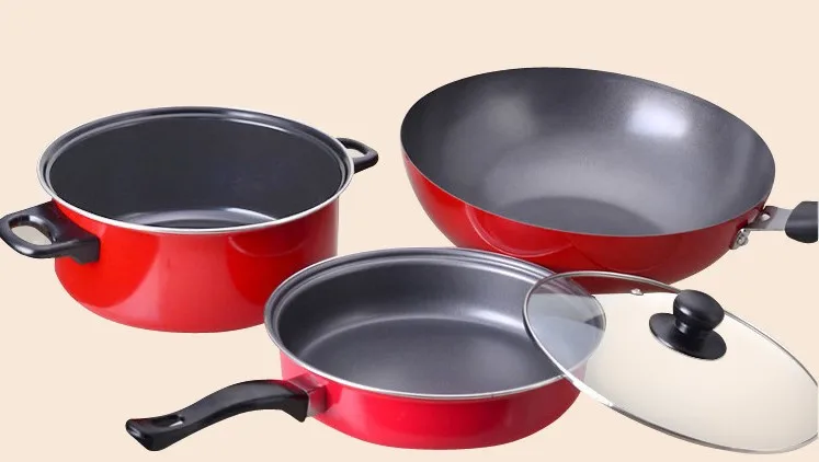 

Three-piece Set Non-stick Non-Paintcoat Sootless Stainless Steel Pots Pot Cover Cookware Set