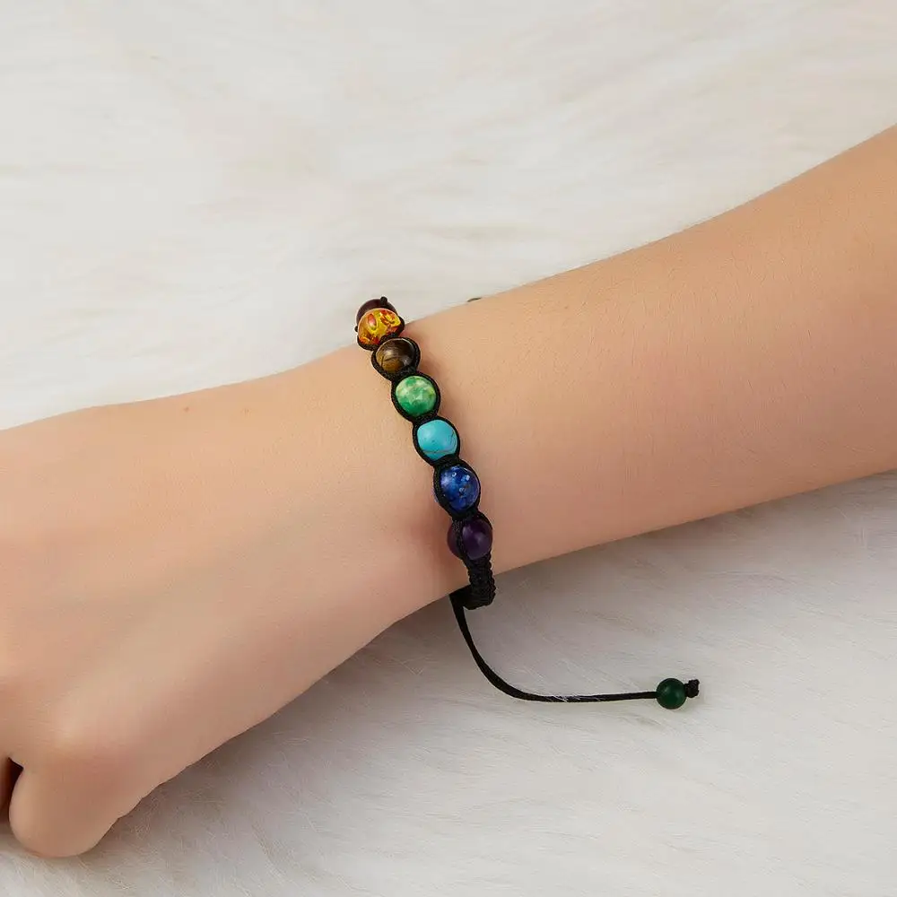 

7 Color Rainbow Stones Beads Bracelet Bangle Jewelry Accessories Chain Gift