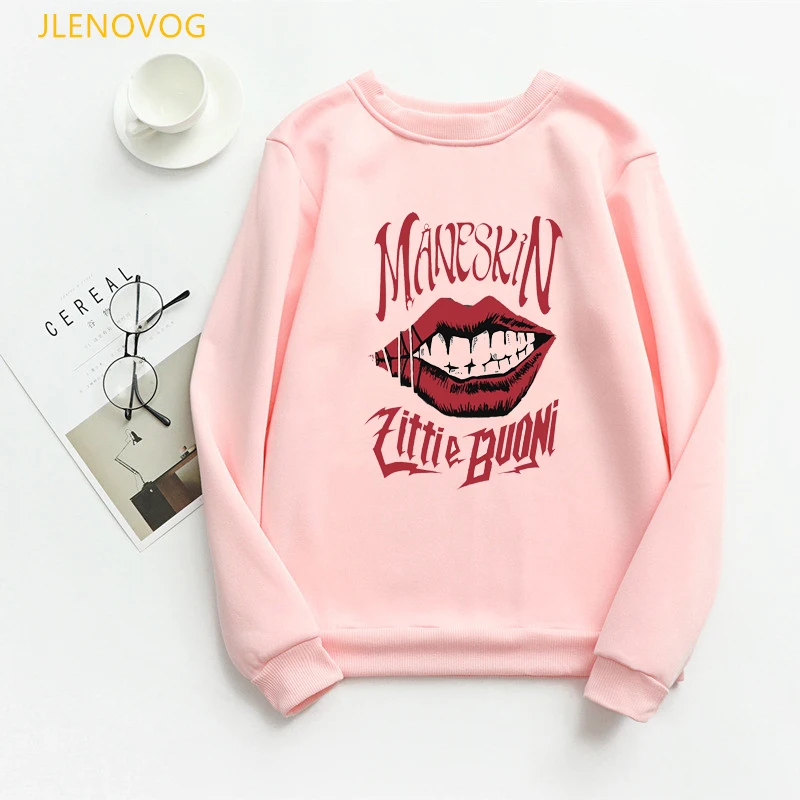 Italy Winner Eurovision 2022 Zitti E Buoni Graphic Print Sweatshirt Women’S Clothing Sexy Lips Hoodies Winter Spring Tracksuit