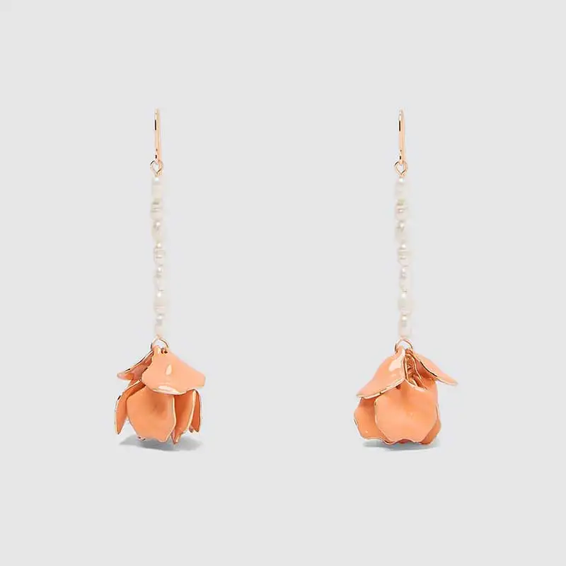 

JJFOUCS ZA Flower Long Dangle Drop Earrings for Women Simulation Pearls Shells Earring Handmade Statement Girl Party Jewelry New
