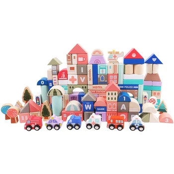 

115 Pieces of Children's Wooden Toys City Traffic Scene Assembled Building Blocks Early Education Toys