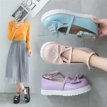 

Japanese lolita Lolita shoes pink purple Marie Jane low with jk uniform round head girl's shoes Multi-color optional